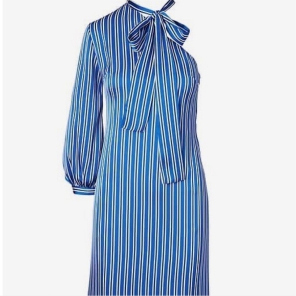NWOT Banana Republic Blue Striped One Shoulder Midi Dress Size 2 - Picture 3 of 10